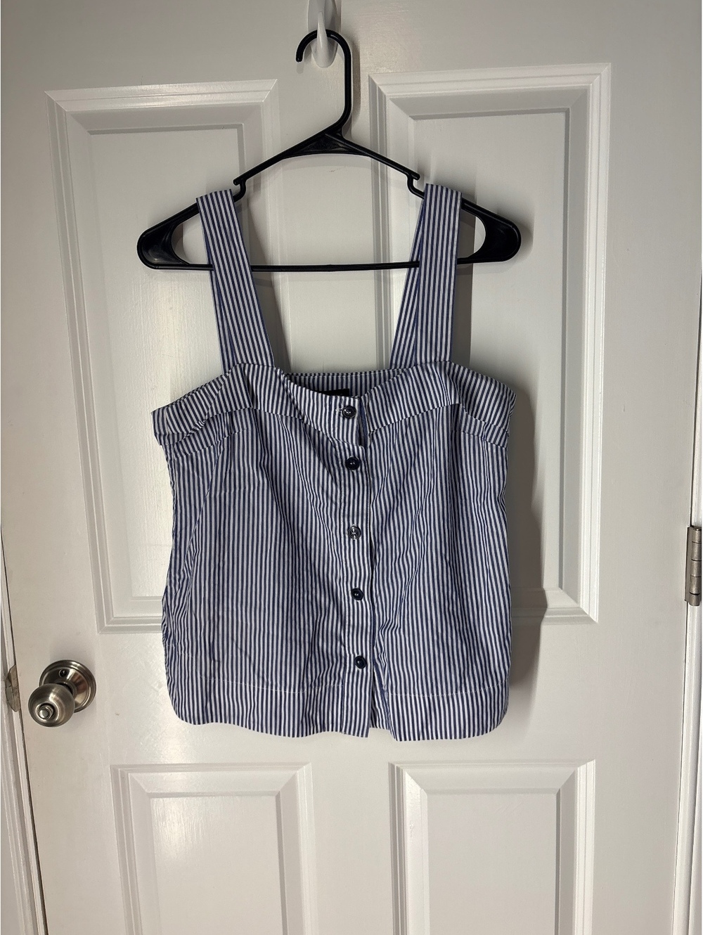 Coastal Preppy  Americana Women's Blue & White Poplin Striped Tank Size Small